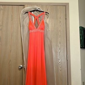 Salmon low cut prom/formal dress